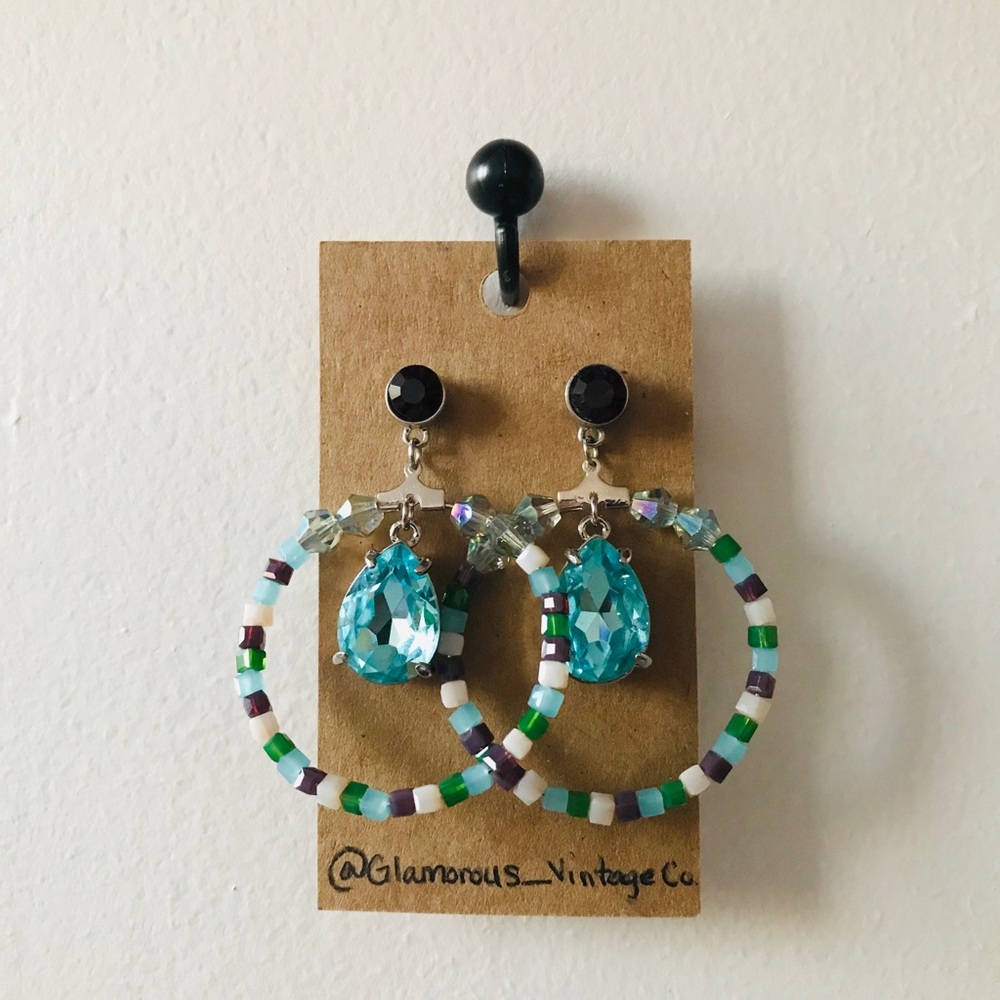 Light blue and purple hoop earrings